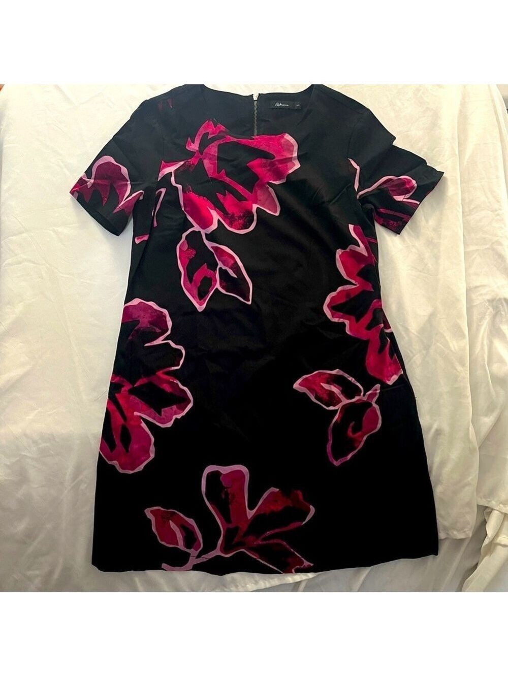 3/ $20 Reitmans Floral Abstract Shift Dress Black & Pink Small Petite